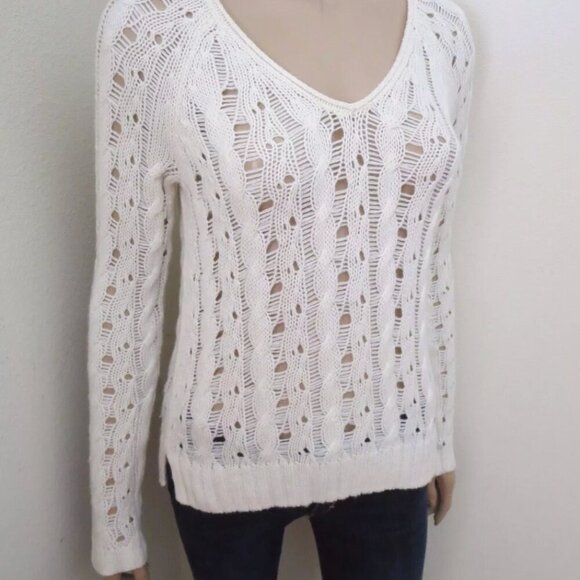 NEW Abercrombie Womens Open Stitch Knit V-Neck Sweater Size XS Top Shirt Cream - Picture 4 of 8
